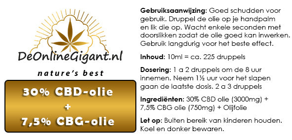 30% CBD-olie + 7,5 CBG olie verdund met mctolie