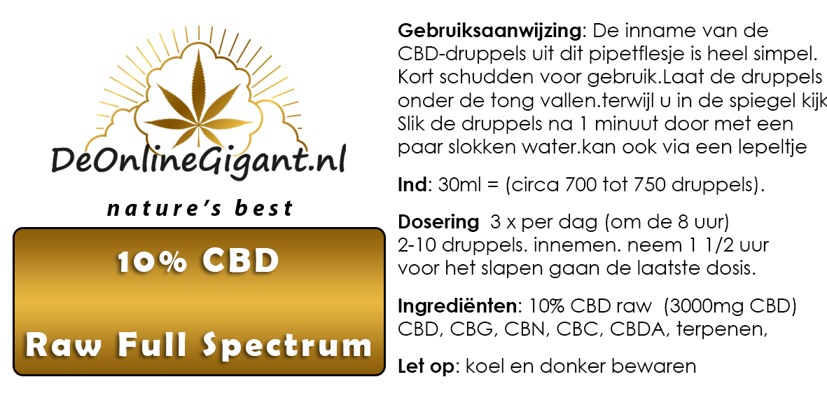 10% CBD olie Raw Full Spectrum 10 ml – 1000 mg CBD