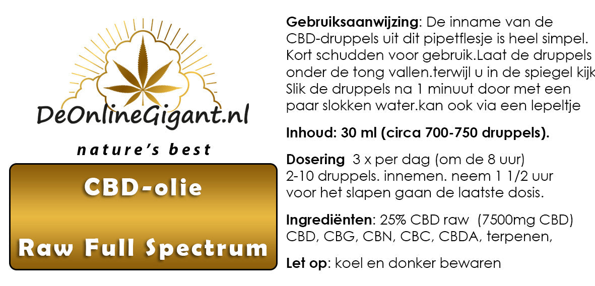 25% CBD-olie Raw Full Spectrum– 10 ml – 2500 mg CBD   10ml