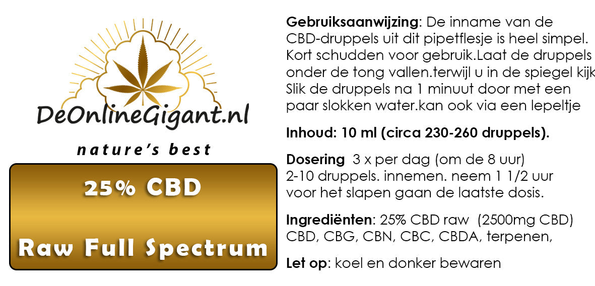 25% CBD-olie Raw Full Spectrum– 10 ml – 2500 mg CBD   10ml