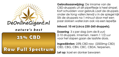 25% CBD-olie Raw Full Spectrum– 10 ml – 2500 mg CBD   10ml