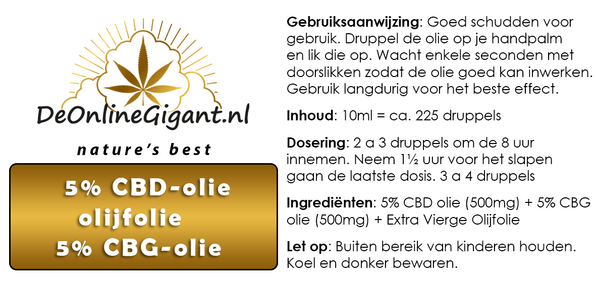 CBD 5% + CBG 5%  verdund met Olijfolie