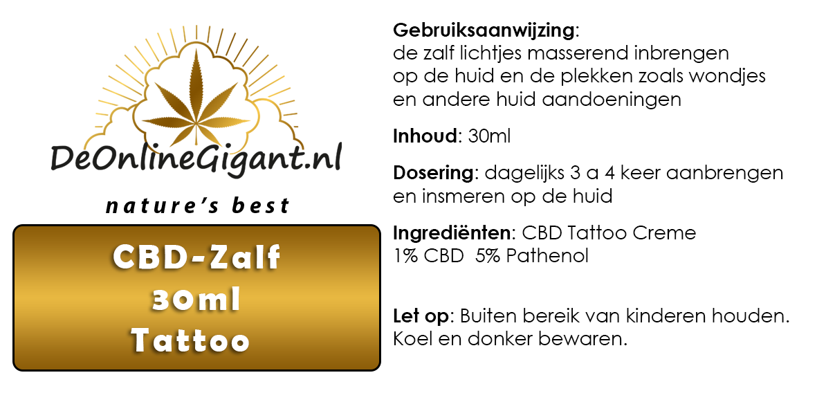 CBD Speciaal  Tattoo Creme 1% CBD  5% Pathenol  30ml zacht en verzorgend