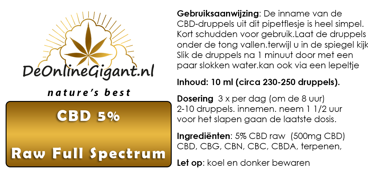 5% CBD-olie Raw Full Spectrum– 10ml