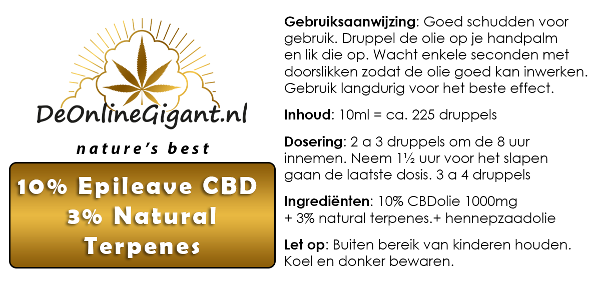 10% CBD Olie Terps  Epileave + 3% terpenen tegen Epilepsie/ ADHD / PTSS